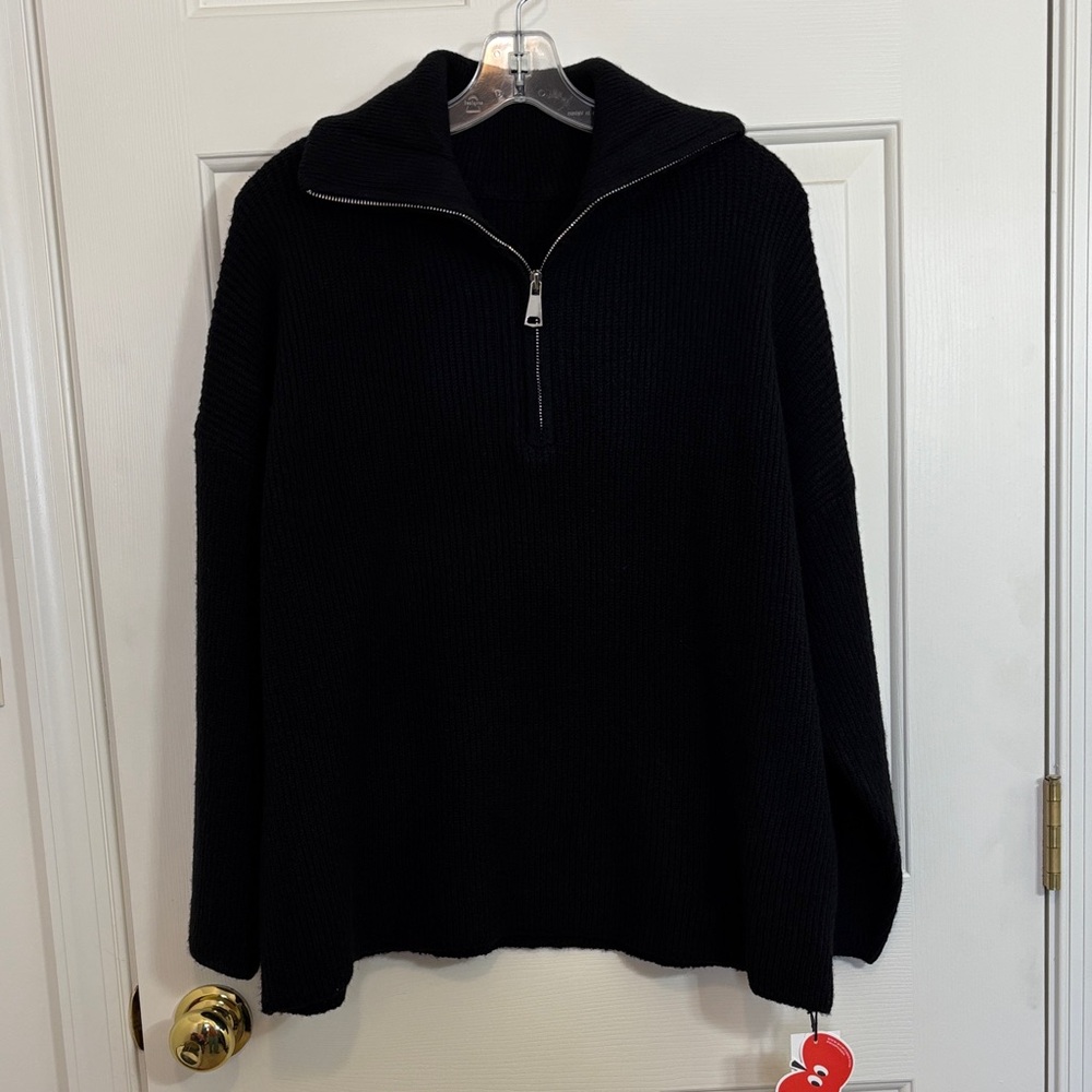 NWT Cider Womens Black 1/4 Zip chunky knit pullover sweater Size 0XL